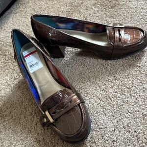 Bandolino brown stacked heels.